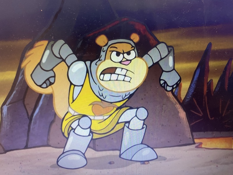 Sandy in medieval-inspired armor
