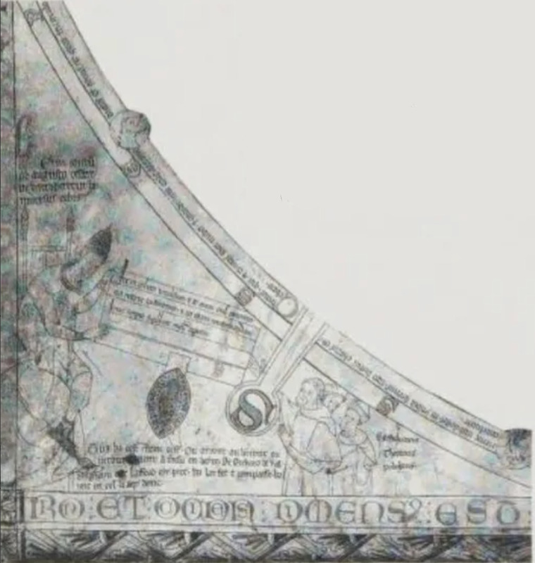 French caption in the bottom left margin of the Hereford Mappa Mundi