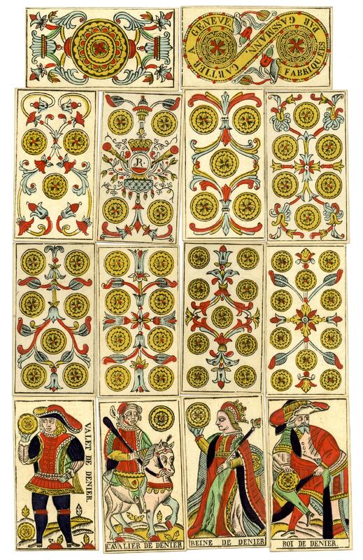 14 printed coin suit cards lay in front of a yellow background 