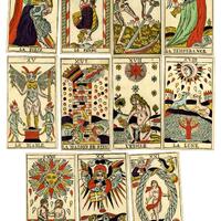 major arcana tarot cards (11-21) are stacked