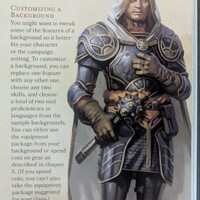 A photograph of page 125 of the 5th Edition Player's Handbook, depicting an illustration of a holy warrior in silver and gold plated armour, wielding a morningstar.