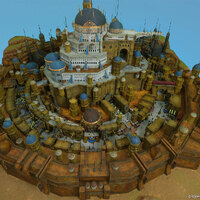 A diorama of the city Ul'dah from Final Fantasy 14, showcasing the round shaped city. 